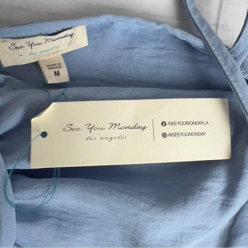See You Monday Light Blue Ruched NWT Spaghetti Strap Dress - SZ: Medium - Picture 6 of 6